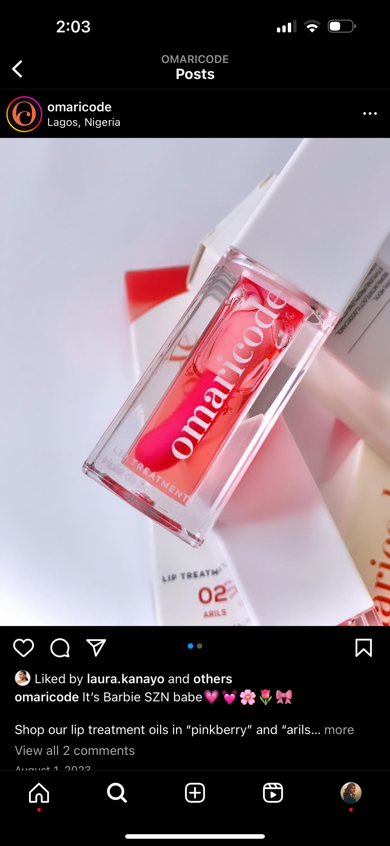 Omaricode lip treatment oil